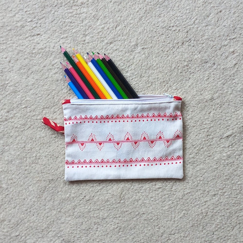 Zipper Pouch with Hand Painted Aipan Design