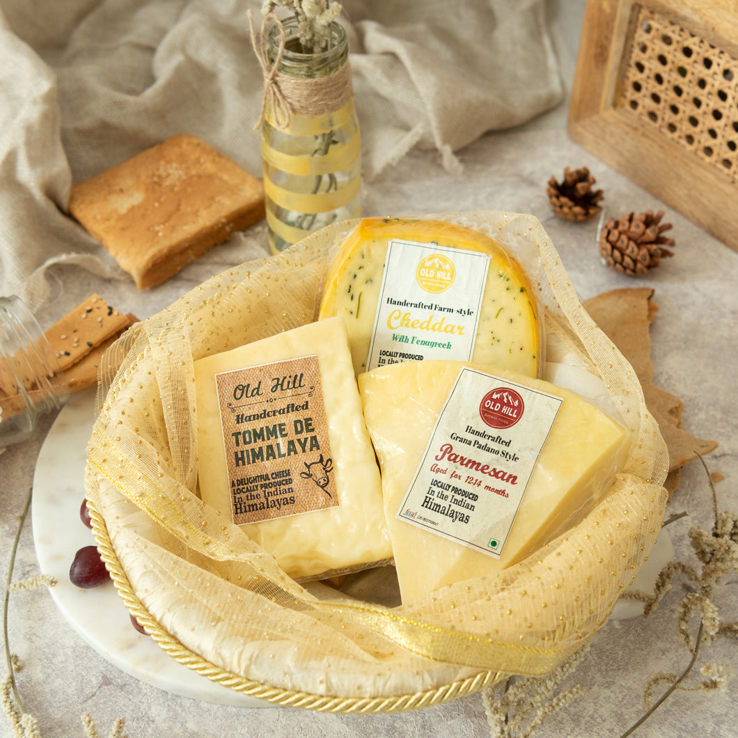 Gourmet Cheese Basket - Tomme, Cheddar Fenugreek & Parmesan